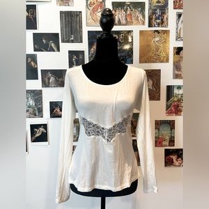 Free People White Lace Cut Out Long Sleeve Layering Top L